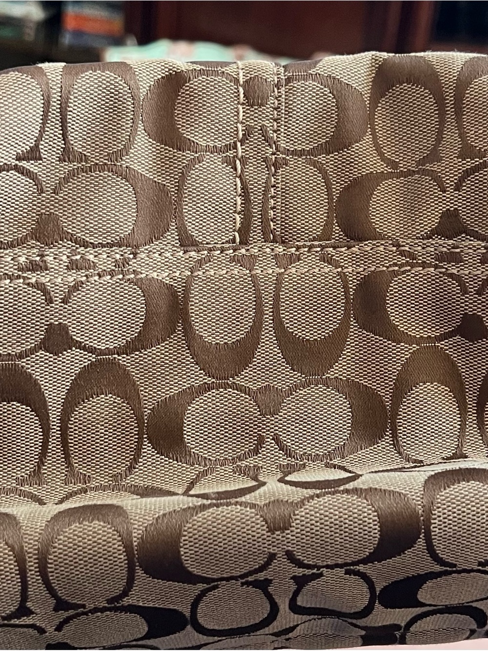 Coach Beige Signature Canvas Tote with Pink Interior Patch - Picture 2 of 8